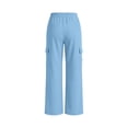 thumbnail image 4 of Luvrsol Women Cargo Wide Leg Pants Elastic Drawstring Waist Casual Straight Long Trousers with Multi Pockets S-2XL, 4 of 6