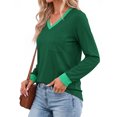 thumbnail image 3 of MOSHU Color Block T Shirts for Women V Neck Long Sleeve Womens Shirts Loose Fall Tops with Pocket, 3 of 10
