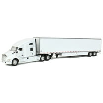 Kenworth T680 with 76" High Roof Sleeper and 53' Smooth Sided Dry Goods Trailer White 1/64 Diecast Model by DCP/First Gear