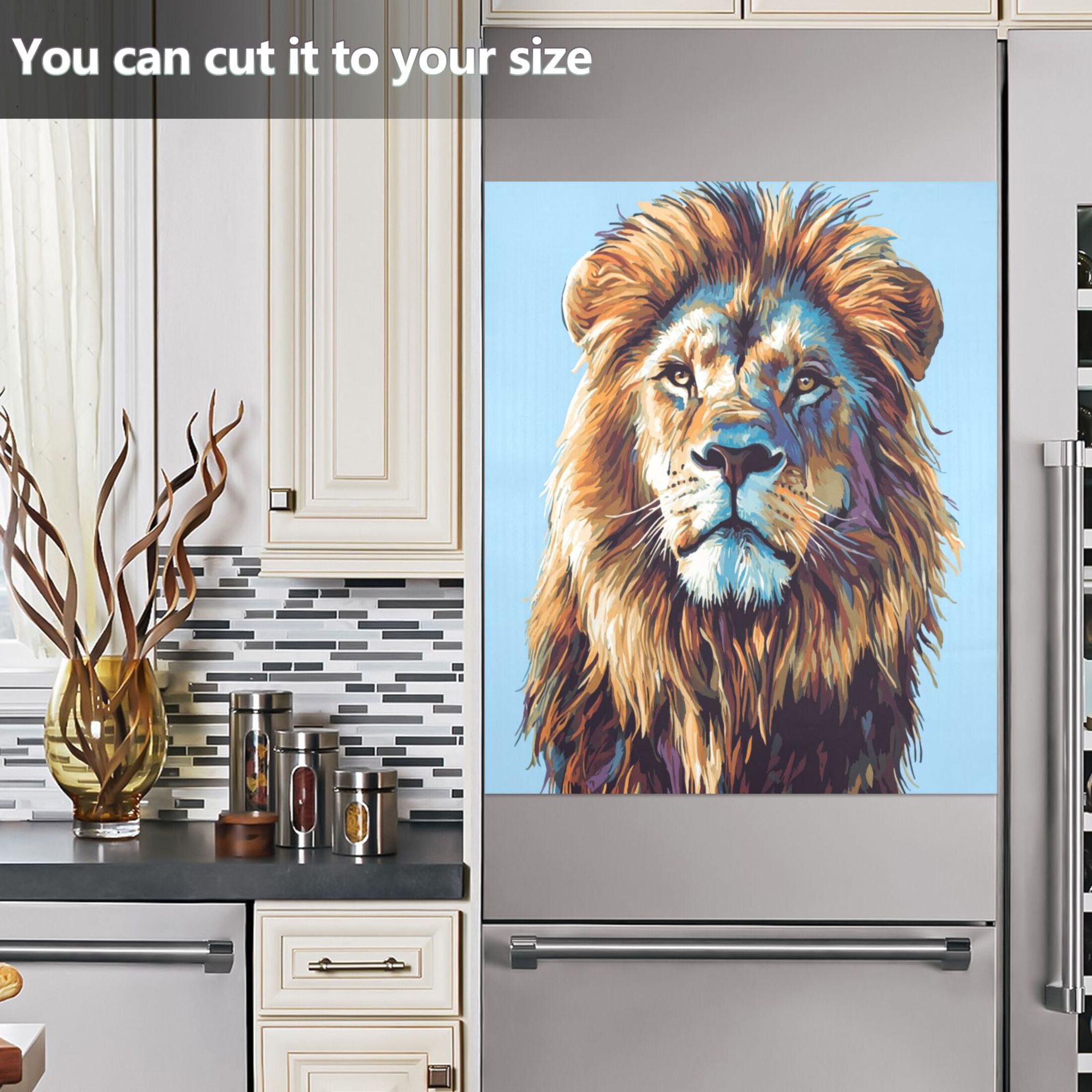 Dishwasher Magnetic Sticker 23x26 Inch Refrigerator Magnetic Sticker Washing Machine Magnetic Sticker Kitchen Panel Magnetic Sticker Home Decor Brown Lion Face