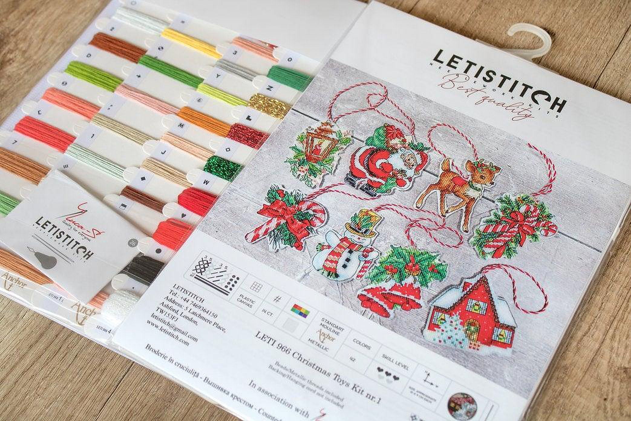 Counted Cross Stitch Kit By Letistitch Christmas Toys Ornaments Plastic Canvas Red Needlework
