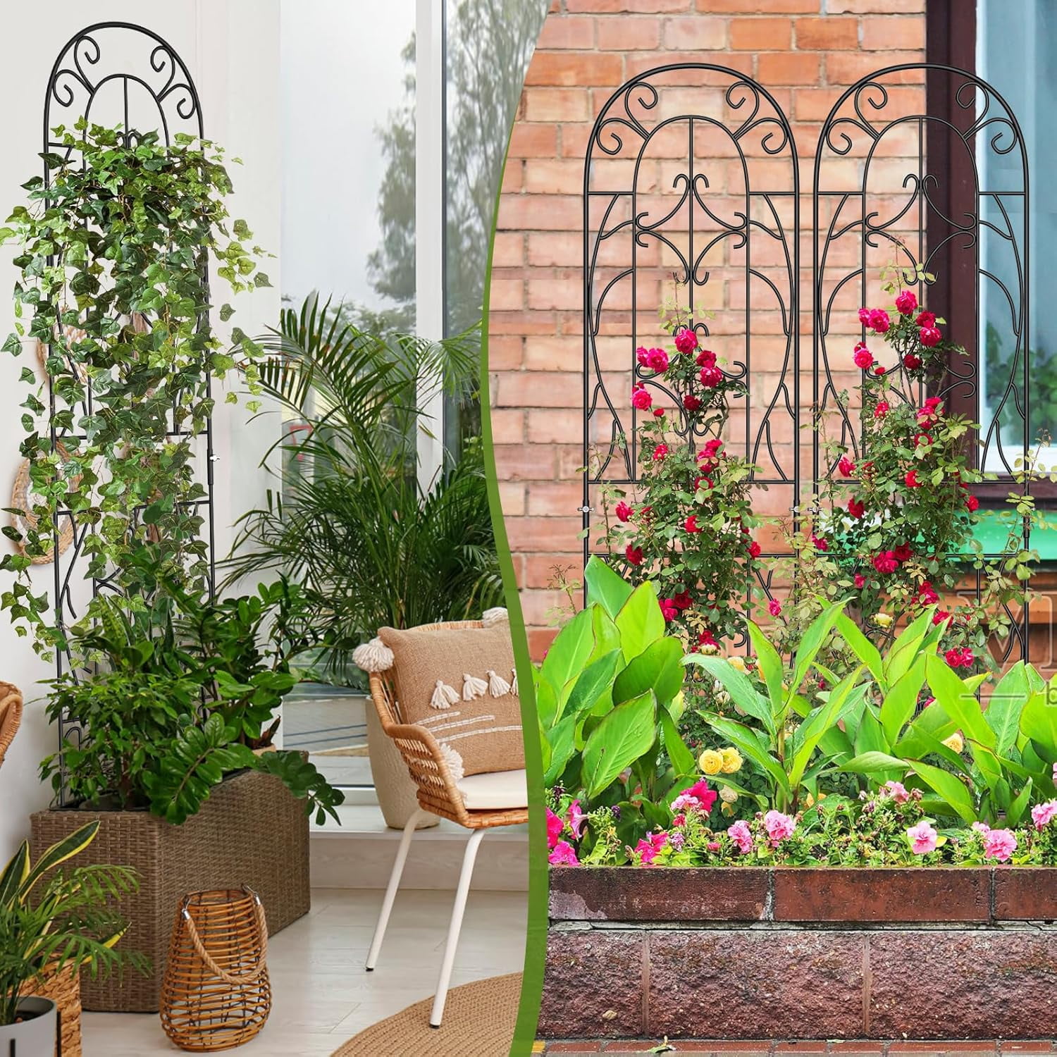 Slsy 4 Pack Metal Garden Trellis for Cllimbing Plants Outdoor, Flowers Tomato Cucumber Rose Vines Vegetable, Metal Coated Rustproof Garden Trellis for Patio, 60" x 16"