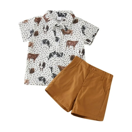 

Rovga Boys 2 Piece Outfit Short Sleeve Cartoon Prints T Shirt Tops Shorts Child Kids Gentleman Outfits Boy Outfits