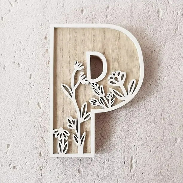 Letras de 5 pulgadas y 26 letras para decoración de paredes. Las flores se pueden pintar sobre madera. Letras para habitaciones infantiles. Letras de madera para manualidades. Letreros con nomb...