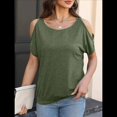 thumbnail image 4 of Camisetas Holgadas de Verano con Cuello Redondo, Informales y A , con Hombros Descubiertos, Grandes para Mujer. Verde XL, 4 of 8