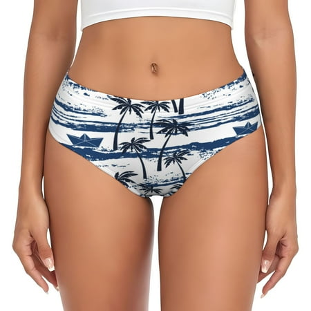 Naloa Palm Tree Women s High Waisted Cotton Underwear Soft Breathable Panties Stretch Briefs Seamless Ladies Panties4X-Large