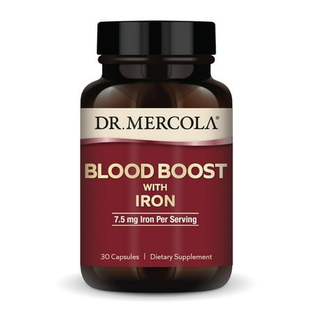 Dr. Mercola Blood Boost with Iron, 30 Capsules 7.5 mg Iron, Non-GMO, Gluten Free, Soy Free