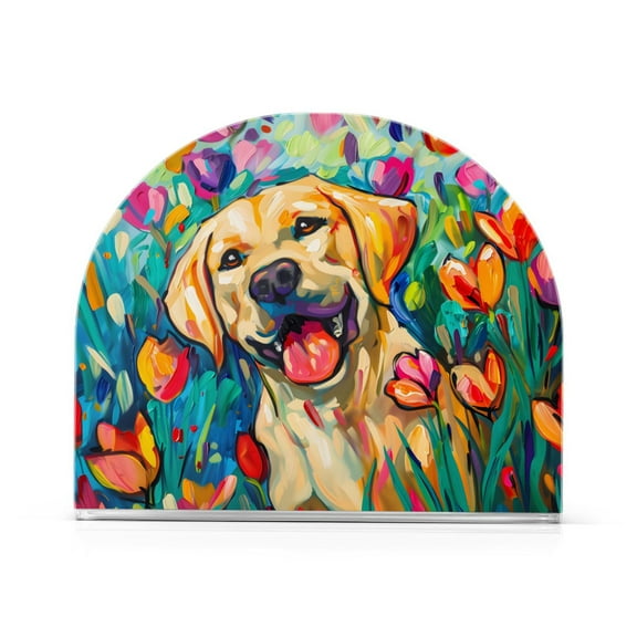 Labrador Dog Flower Napkin Holders for Tables Napkin Stand Paper Holder Organizer Tabletop Tissue Box Dispenser