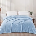 thumbnail image 3 of Exclusivo Mezcla Twin Size Jacquard Weave Wave Pattern Flannel Fleece Velvet Plush Bed Blanket as Bedspread/Coverlet/Bed Cover (90" x 66", Light Blue), 3 of 10