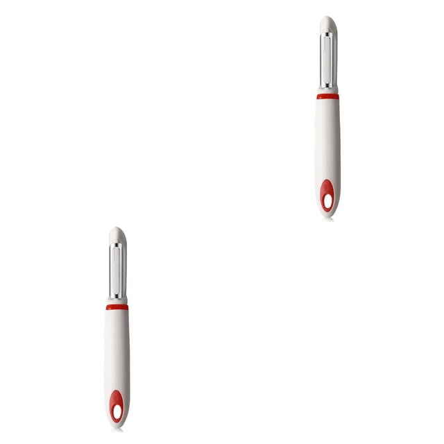 Wosthever Pelador de patatas de cocina de acero inoxidable, cepillador de frutas y verduras, rallador de alimentos seguro para melón y tomate rápido, blanco rojo 2piezas Wosthever CBP115019