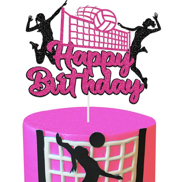 Topper para pastel JUYNIC de voleibol Feliz Cumpleaños, decoración rosa