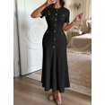 thumbnail image 5 of Women'S Crew Neck Dress Button Down Dresses Long Bodycon Knit Dress Black S, 5 of 7