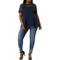thumbnail image 3 of Agnes Orinda Women's Plus Size Round Neck Peplum Short Sleeve Mesh Sheer Summer Tops 1X Blue, 3 of 9