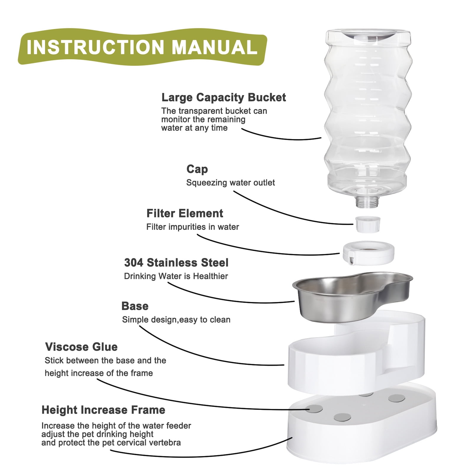 RIZZARI 9L Raised Pet Water Feeder - Automatic Stainless Steel Water Dispenser for Dogs and Cats, Gravity Fed, Non Slip, Leak-proof, Large Capacity Pet Waterer for Indoor/Outdoor