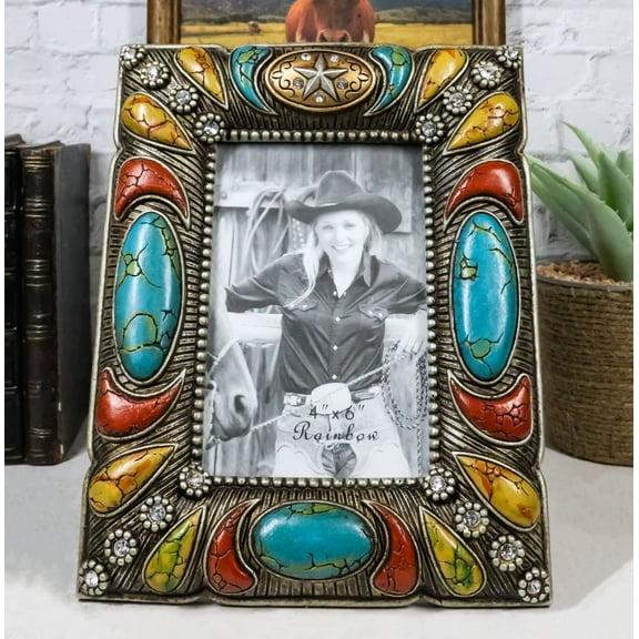 Rustic Western Turquoise Red And Gold Teardrop Gems 6X4 Picture Photo Frame
