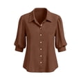 thumbnail image 4 of Neewe Womens Button Down Shirts Plain Lapel 3/4 Sleeve Tops Elegant Dressy Blouses Business Casual Outfits, 4 of 5