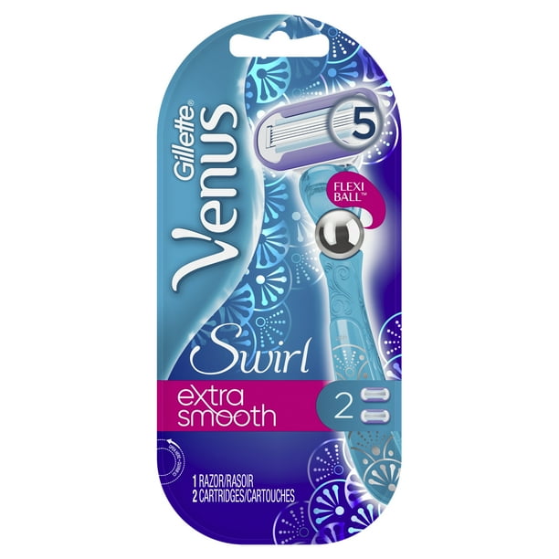 Gillette Venus Extra Smooth Swirl Blue Womens Razor, 2 Blade Refills