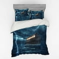 thumbnail image 2 of Nature Duvet Cover Set, Old Nostalgic Wooden Boat Ship During Rain and Thunder Storm Scary Dramatic Scene, Bedding Set with Shams and Fitted Sheet, 3 Sizes, by Ambesonne, 2 of 3