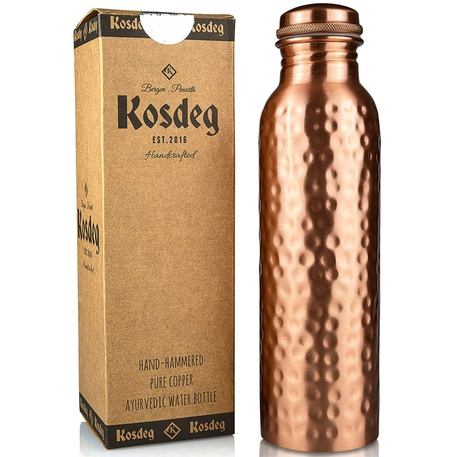 Botella de agua de cobre Kosdeg, 1 litro, cobre puro ayurvédico martillado