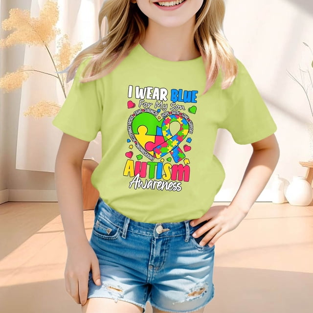 Chemises pour Filles Imprimé Manches Courtes Col Rond Été pour Adolescentes 8-9 Ans Mode Filles