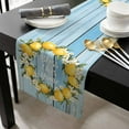 thumbnail image 3 of Lemon Wreath Cotton Linen Table Runner 13 x 90 inch Farmhouse Blue Wooden Floral Non-slip Rectangular Dining Table Decor for Wedding Party Holiday Dinner, 3 of 8
