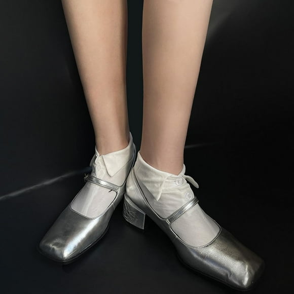 Calcetines con Cuello de Camisa y Botones Calcetines Tobilleros con Solapa de Moda, Blanco MNFD