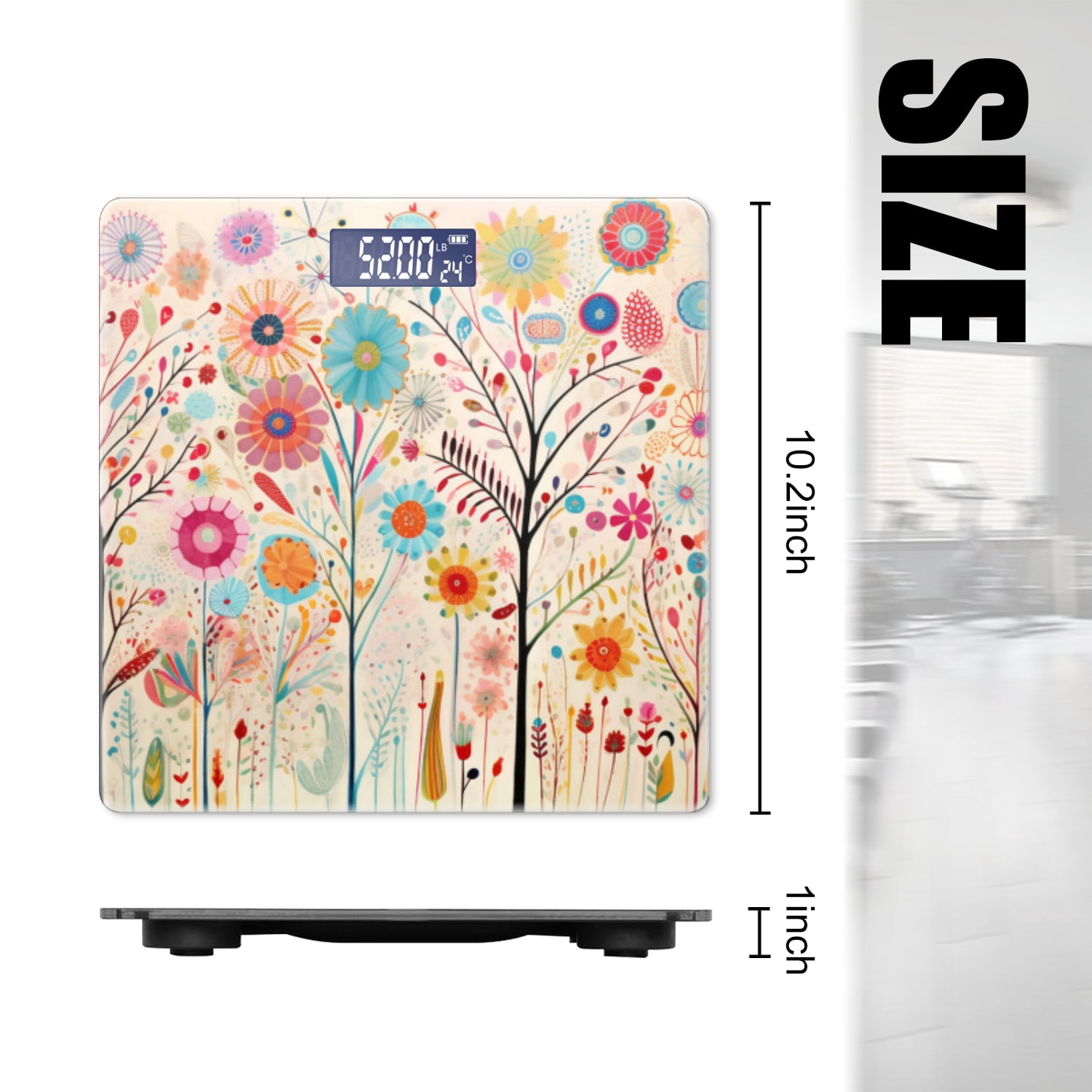 High Precision Body Weight Scale Smart Bathroom Scales with Large LCD Display(400lbs),Decorative for Bedroom-Colorful Floral Trees And Flowers With Bright Colors