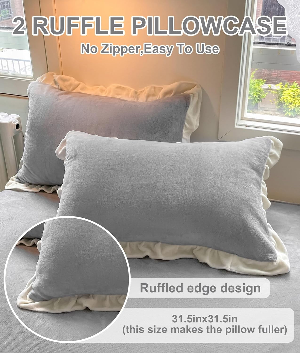Velvet Duvet Cover, Queen Size Luxury Ultra Soft Fluffy Duvet Cover Set, Winter Crystal Velvet Duvet Covers with 2 Plillowcase, Gray, 90''x90''