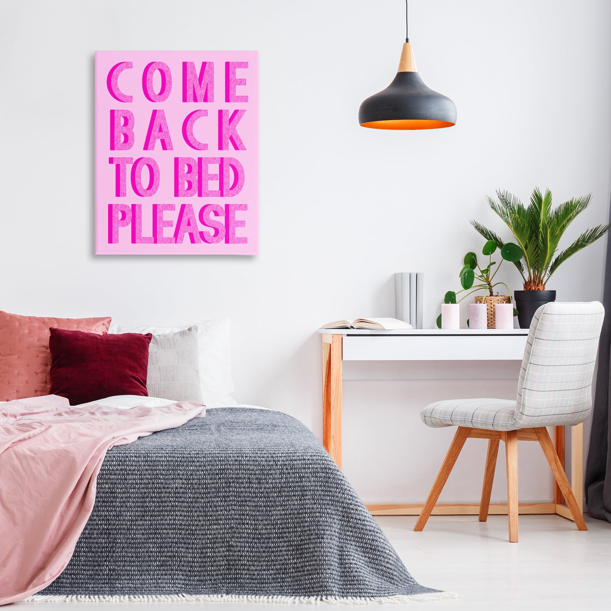 Stupell Industries Purple Back to Bed Typography Painting Gallery Wrapped Canvas Art Print Wall Art, 30 x 40