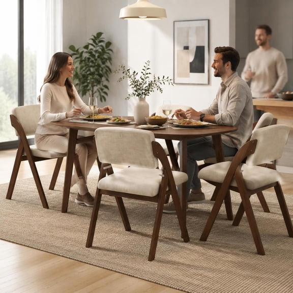 Folding Kitchen Dining Chairs Set of 2 with Rubber Wood Legs, Padded Seat, Walnut