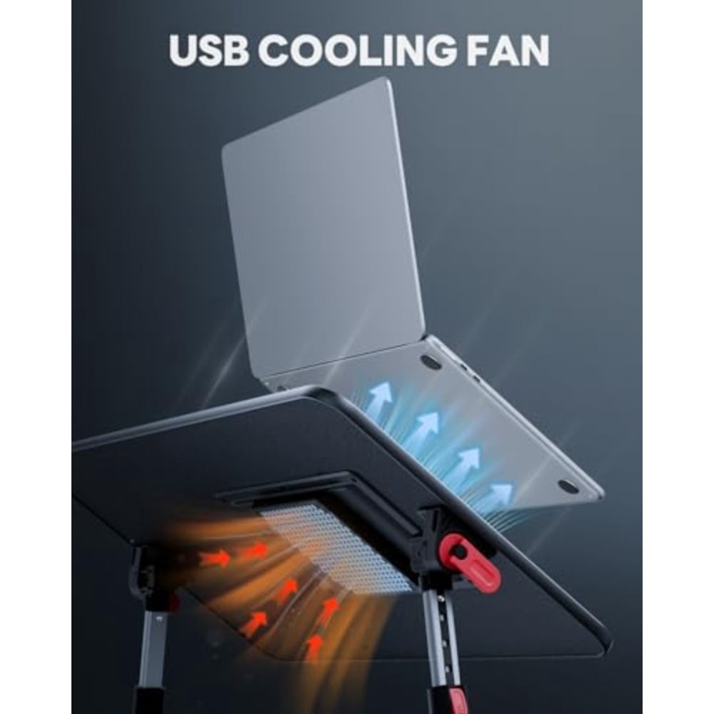 Laptop Desk for Bed with Cooling Fan, Height and Angle Adjustable Laptop Stand for Bed, Lap Desk Tray Table, Lightweight Foldable Portable Computer Table for Couch Sofa Chair Floor Desk