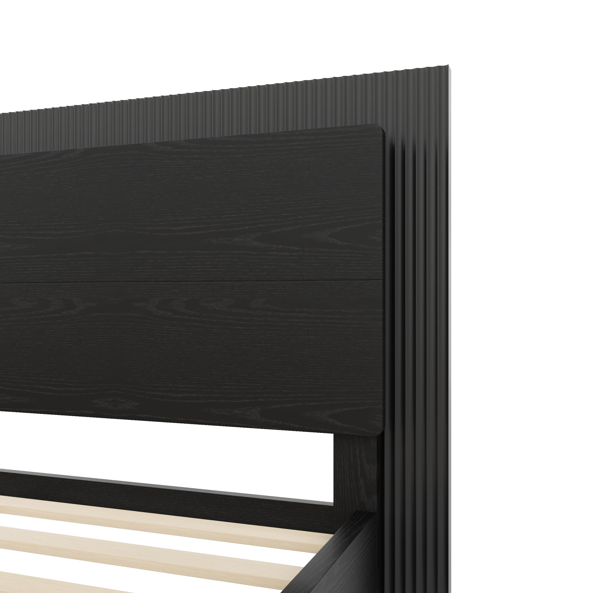 Euroco Wood Queen Size Platform Bed with LED Light Headboard, No Box Spring Needed, Black