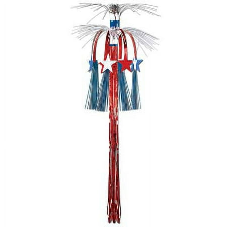 Beistle Pack of 12 Red, White and Blue Patriotic Hanging Metallic Column with Stars Party