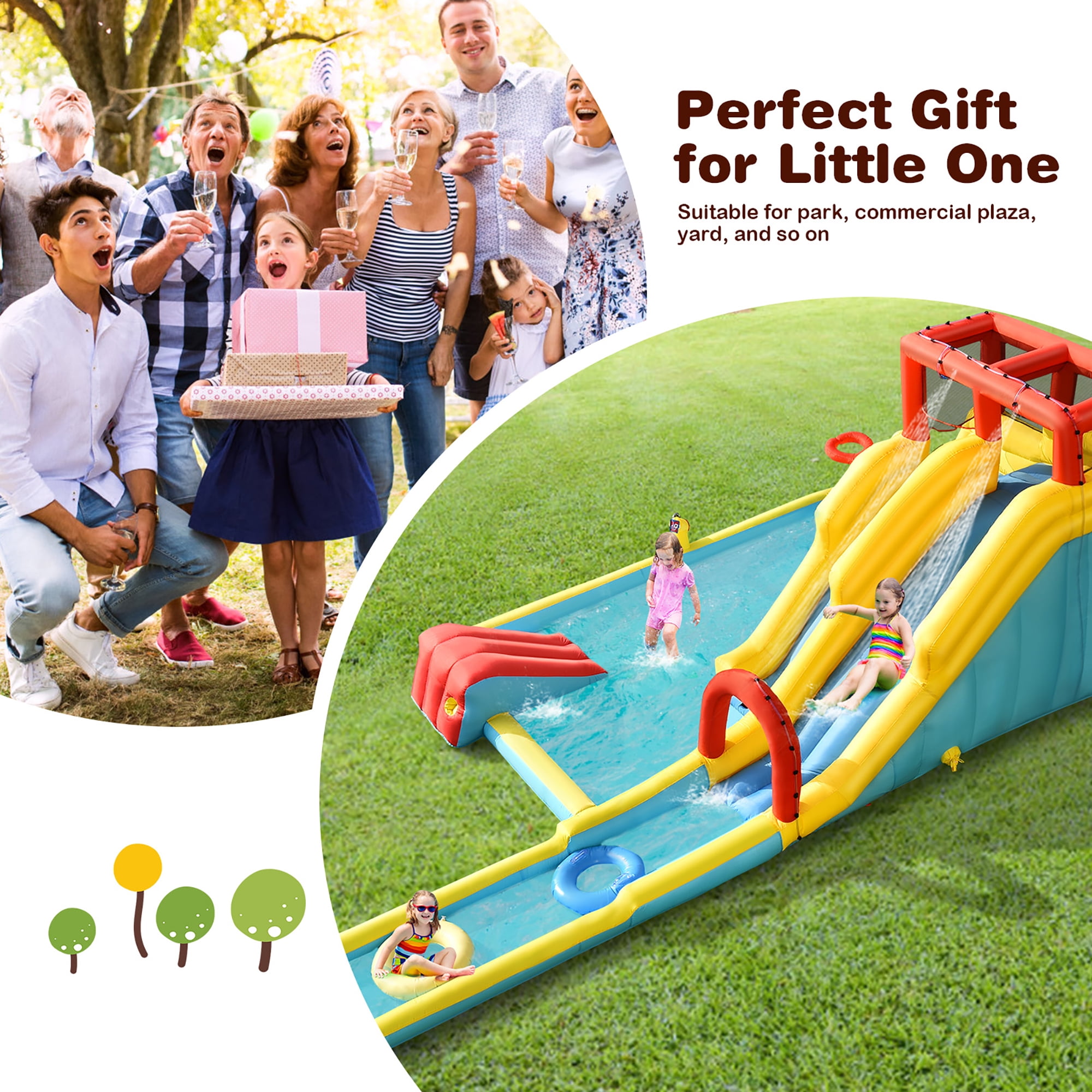 Costway 7 in 1 Inflatable Dual Slide Water Park Climbing Bouncer W/ 950W Blower