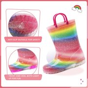 EUXTERPA Girls Glitter Rain Boots Toddler Kids Light Up Rainbow Boots with Handles Toddler Size 5