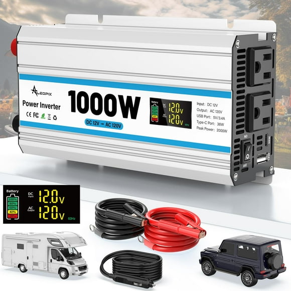 Inversor de corriente ALEOPIX 1000W 12V a 110V/120V para vehículo