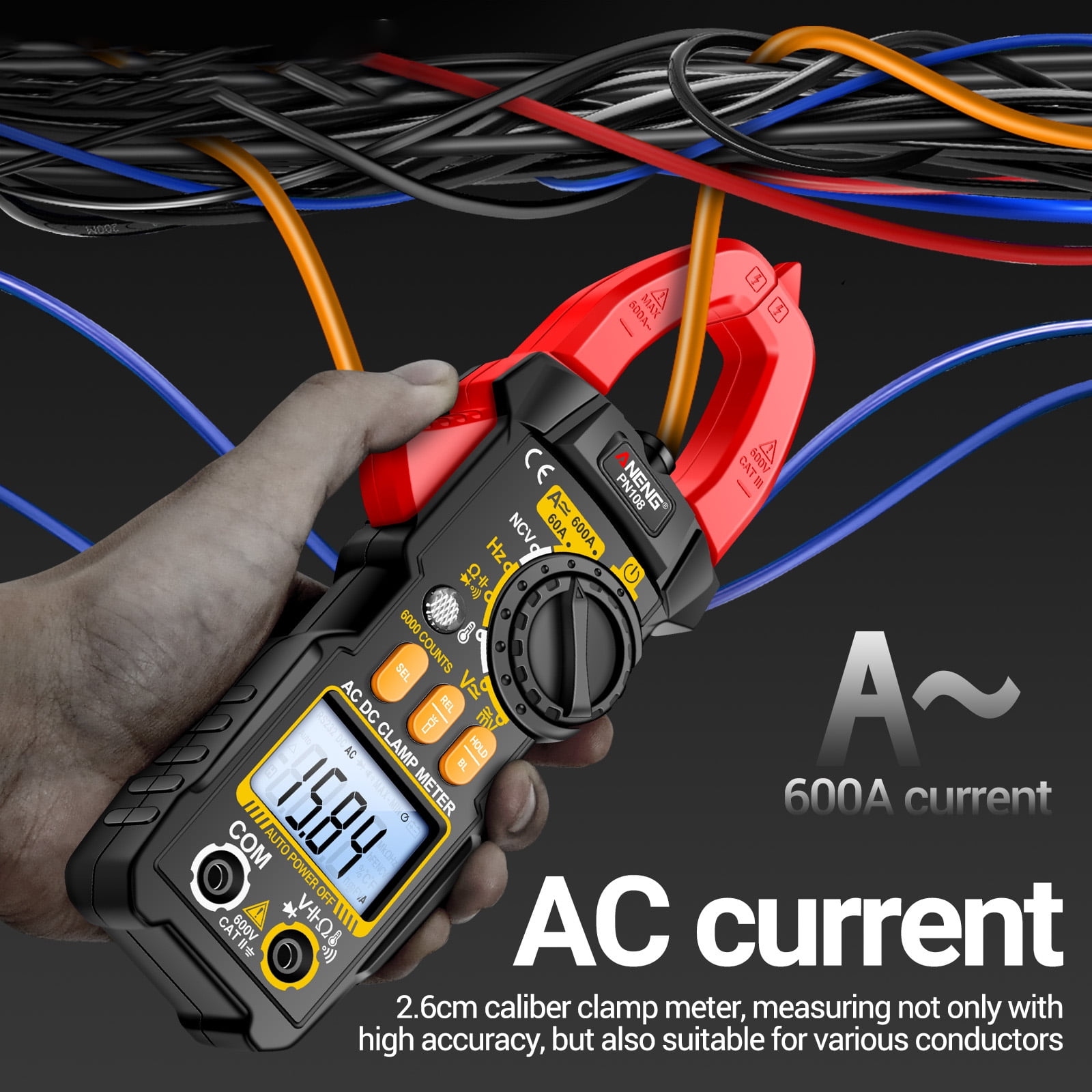 ANENG PN108 Digital Clamp Meter Voltage Current Tester Professional 6000 Counts Multimeter with LCD Display Diode Temperature Hz Ohm Capacitance Tester