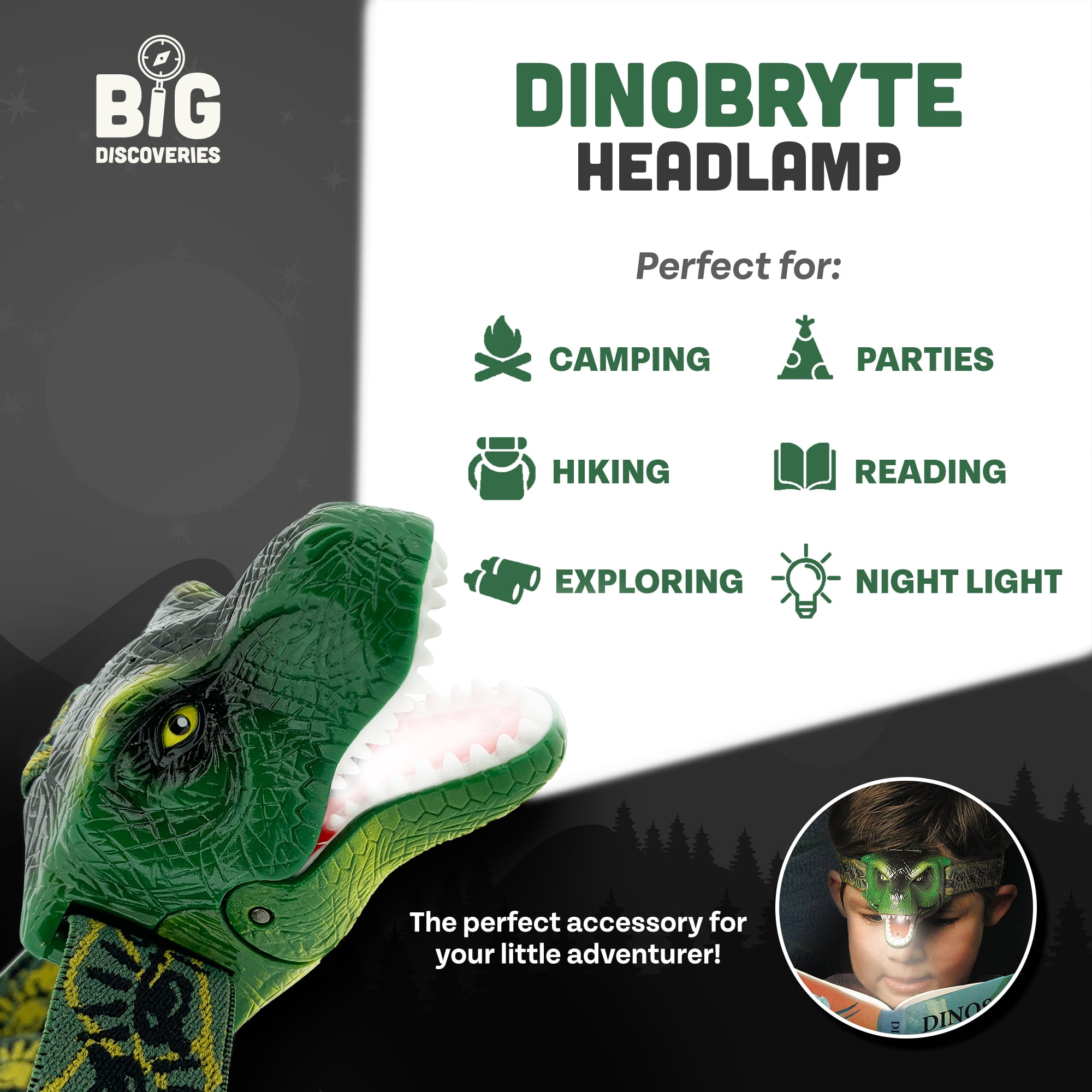 DinoBryte LED Headlamp - T-Rex Headlamp for Kids