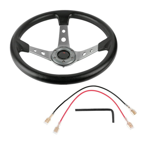 Volante Universal de aluminio de 14 pulgadas y 350mm para coche, de cuero PU, deportivo, para carreras, color plateado Jadeshay A