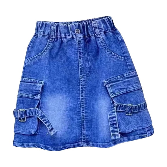 Favoffer Girls Kids Solid Color Denim Skirt Summer Casual Fashion Cargo Style Cute Bottom for Daily Outdoor Vacation Party Events Sizes 2-9Y