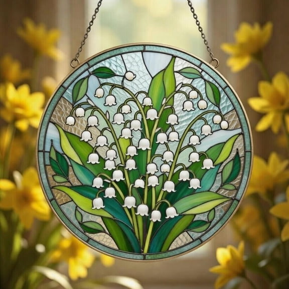 Lily Of The Valley Stained Glass Suncatcher | Real Glass Floral Window Hanging Art | Spring Garden Botanical Decor | Mother's Day Gift for Flower Lovers | Home Accent
