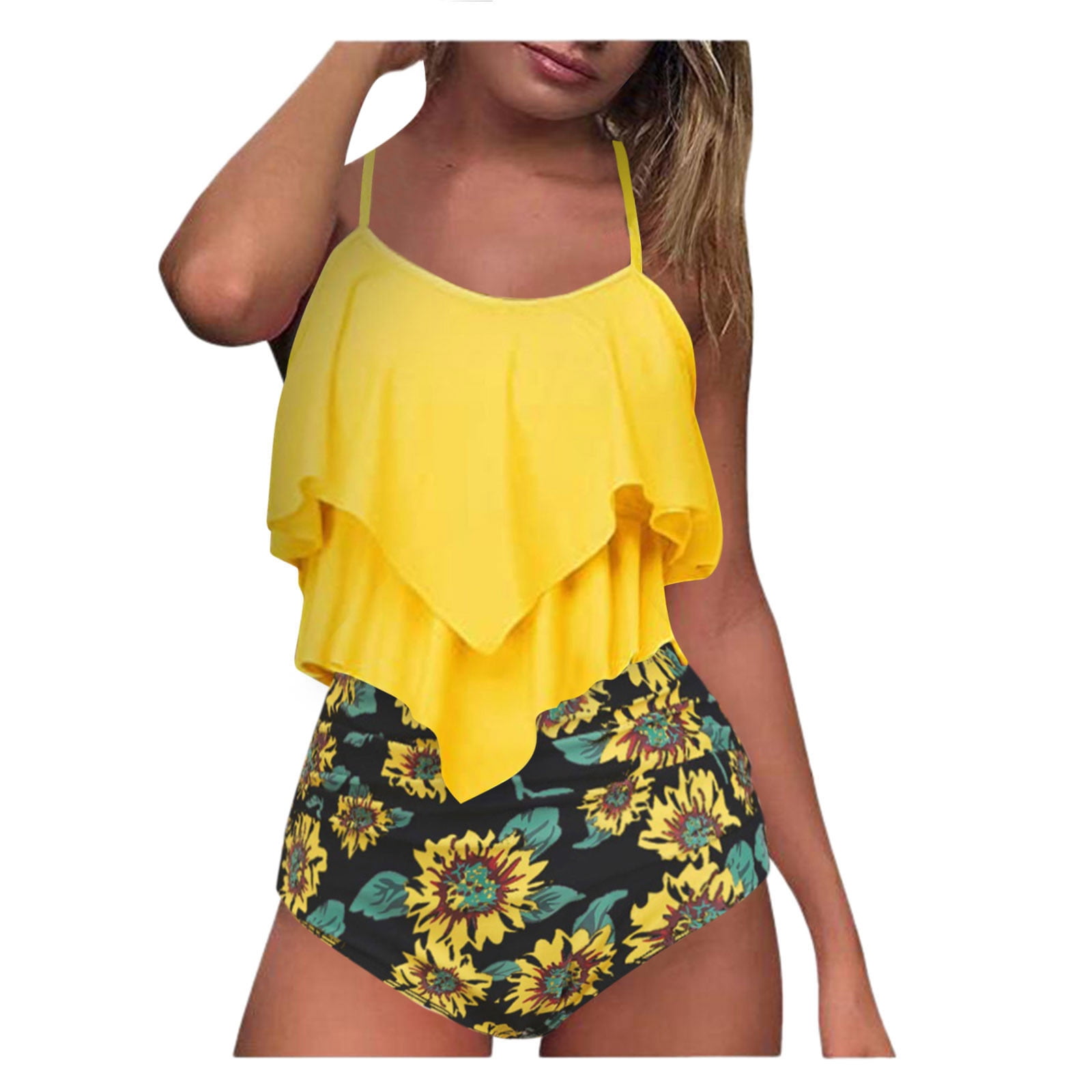 Sunvit Swimsuit Women Two Piece Sexy Sling Print Split Bikini Beachwear Set 0 Yellow Walmart Com