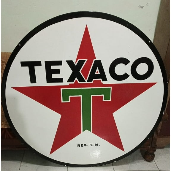 Texaco Gasoline white Pure Porcelain Enamel Heavy Metal Sign 30 inches Double Side