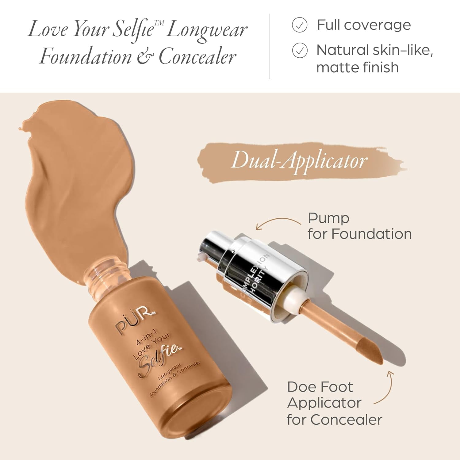 PUR Minerals 4-in-1 Love Your Selfie Longwear Foundation & Concealer, Dg1, 1.2 Fl Oz