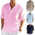 thumbnail image 1 of Camisa de lino de manga larga para hombre, camisa informal de algodón y lino, top S-5xl, 1 of 4