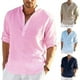 thumbnail image 1 of Camisa de lino de manga larga para hombre, camisa informal de algodón y lino, top S-5xl, 1 of 4