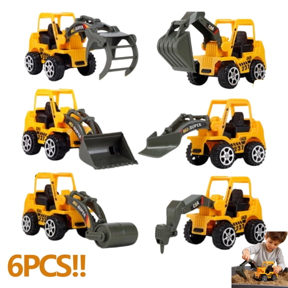 6PCS Construction Toys Mini Construction Vehicles Excavator Bulldozer Dump Truck Set Realistic Model Car Gift for Kids Boys Girls Age 3 4 5 6 7 Birthday Party Favors