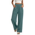 thumbnail image 3 of Guluxicc Women's Straight Leg Pants Elastic Waist Long Trousers with Pockets Summer Casual Outfits for Everyday Wear, 3 of 6
