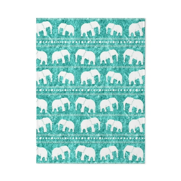 CafePress - Turquoise Teal White Tribal Elephant Pattern - Large Plush Fleece Throw Blanket, 80" L x 60" W