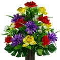 thumbnail image 2 of Sympathy Silks Artificial Cemetery Flowers Red Purple Yellow Orchid Mix 2 Bouquets & Saddle with Vases, 2 of 9